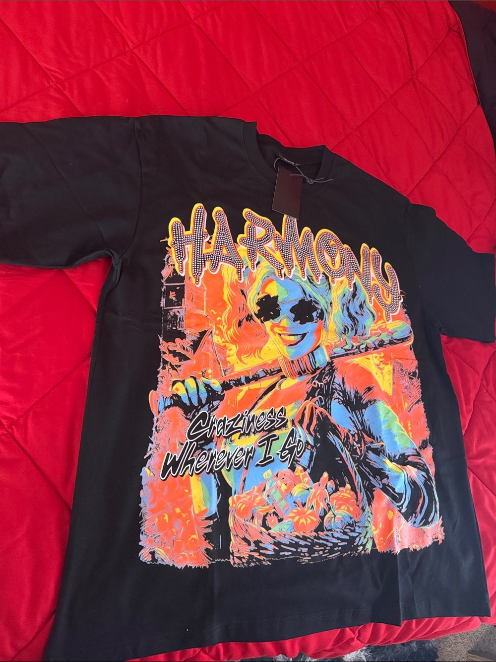 Men's  Graphic T-Shirt with Rhinestone Artwork Sz Xl